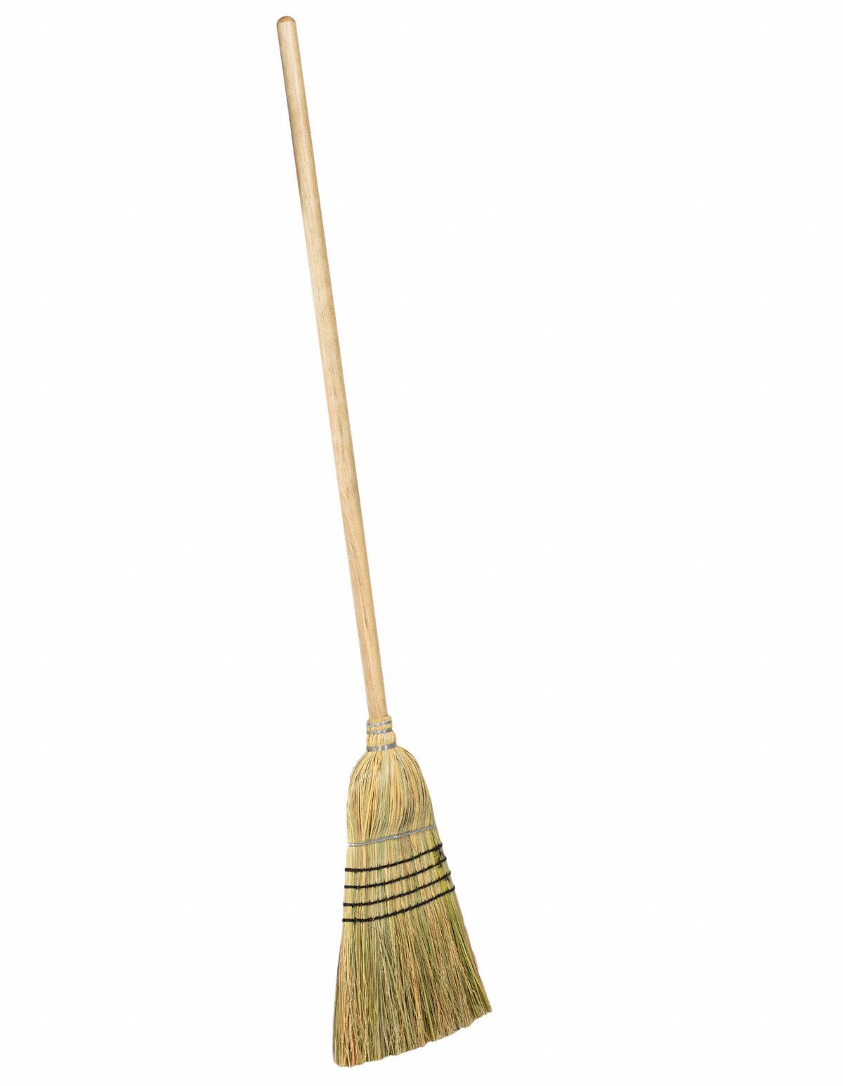 CORN BROOM, HEAVY-DUTY, NATURAL, 12 IN FACE/ 39 1/2 IN/ 1 1/8 DIA HANDLE, CORN/WOOD