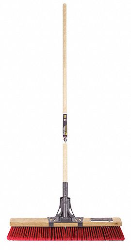 PUSH BROOM, HEAVY, RED, 24 IN FACE/60 IN HANDLE/1 1/8 DIA, SYNTHETIC/WOOD