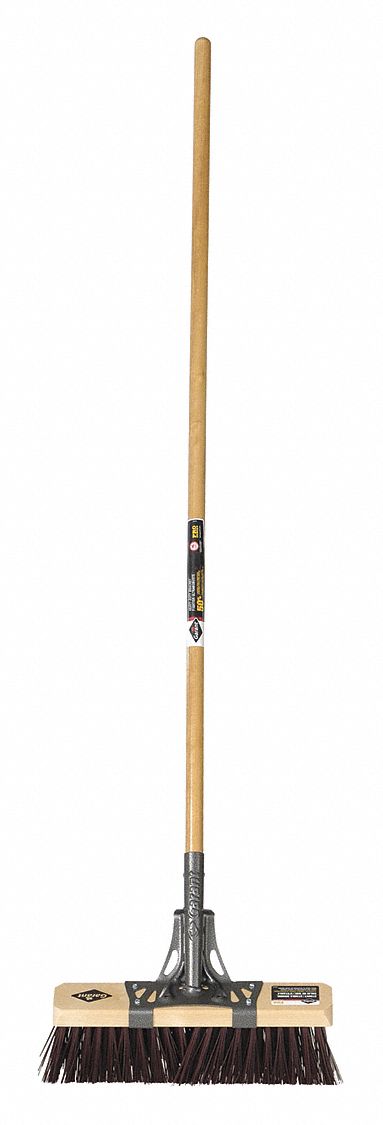 STREET BROOM, HEAVY, BROWN, 16 IN FACE/4 IN TRIM/60 IN HANDLE/1 1/8 DIA, WOOD
