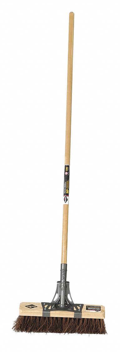 STREET BROOM, HEAVY, BROWN, 16 IN FACE/4 IN TRIM/60 IN HANDLE/1 1/8 DIA, WOOD/PALMYRA