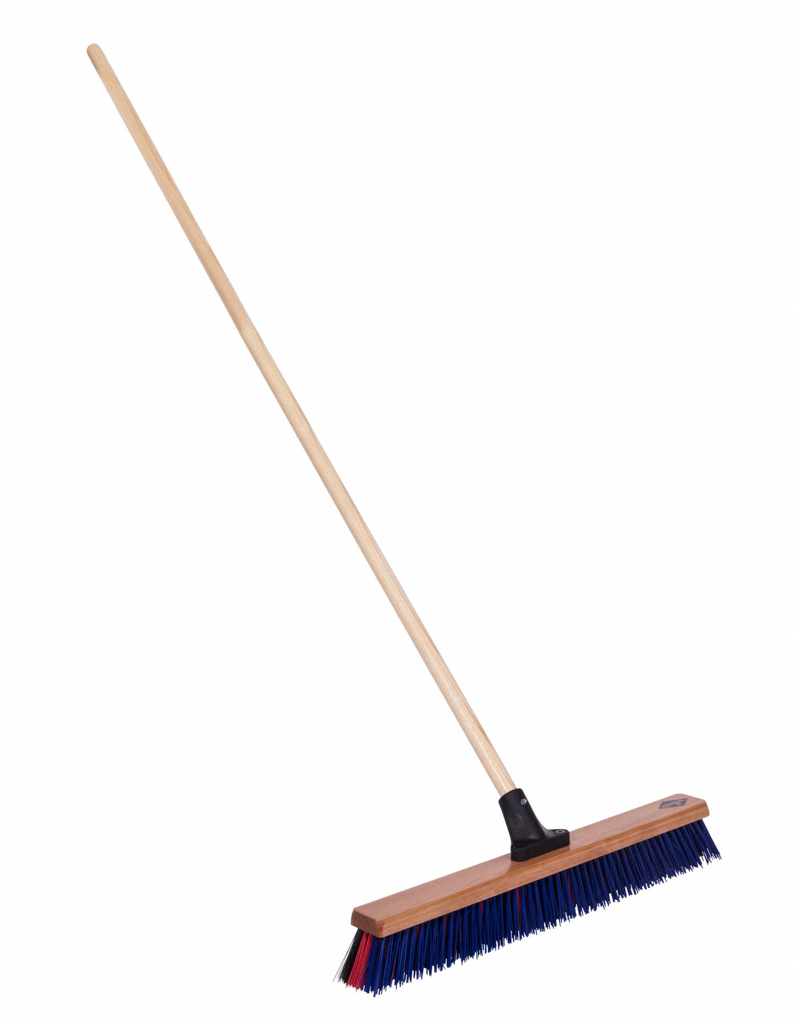 BALAI BROSSE POUSSER, MOYEN, BLEU/ROUGE/NOIR/GRIS, FACE 24PO/MANCHE 60PO/DIA 1PO, SYNTHÉTIQUE/BOIS