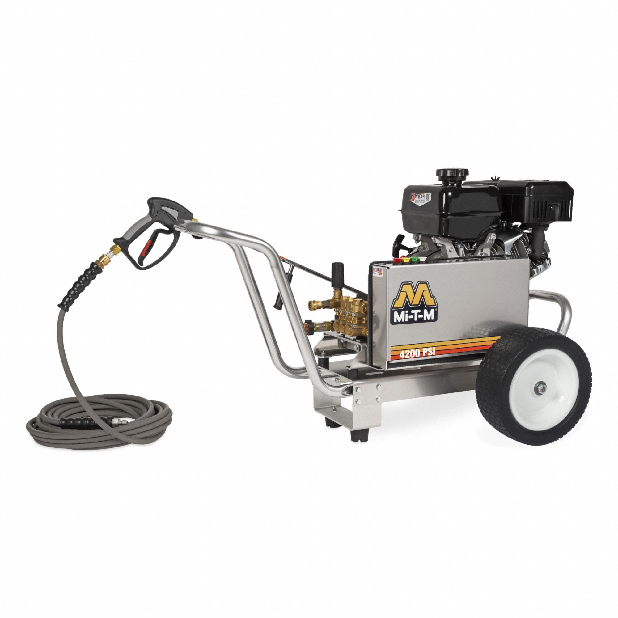 Gas-Powered Pressure Washer: Heavy Duty, Cart, 4, 200 psi, 3.4 gpm, Usable Per Week 20 hr
