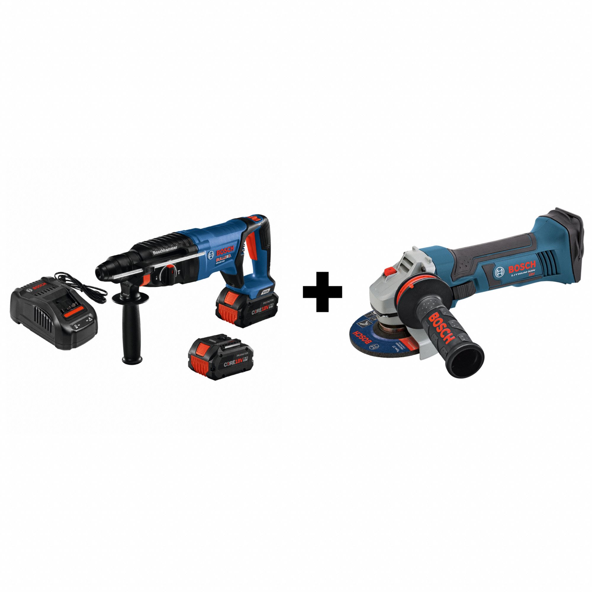 BOSCH, 18 V Volt, 2 Tools, Cordless Tool Combination Kit 384YH4GBH18V26DK24 + GWS18V45