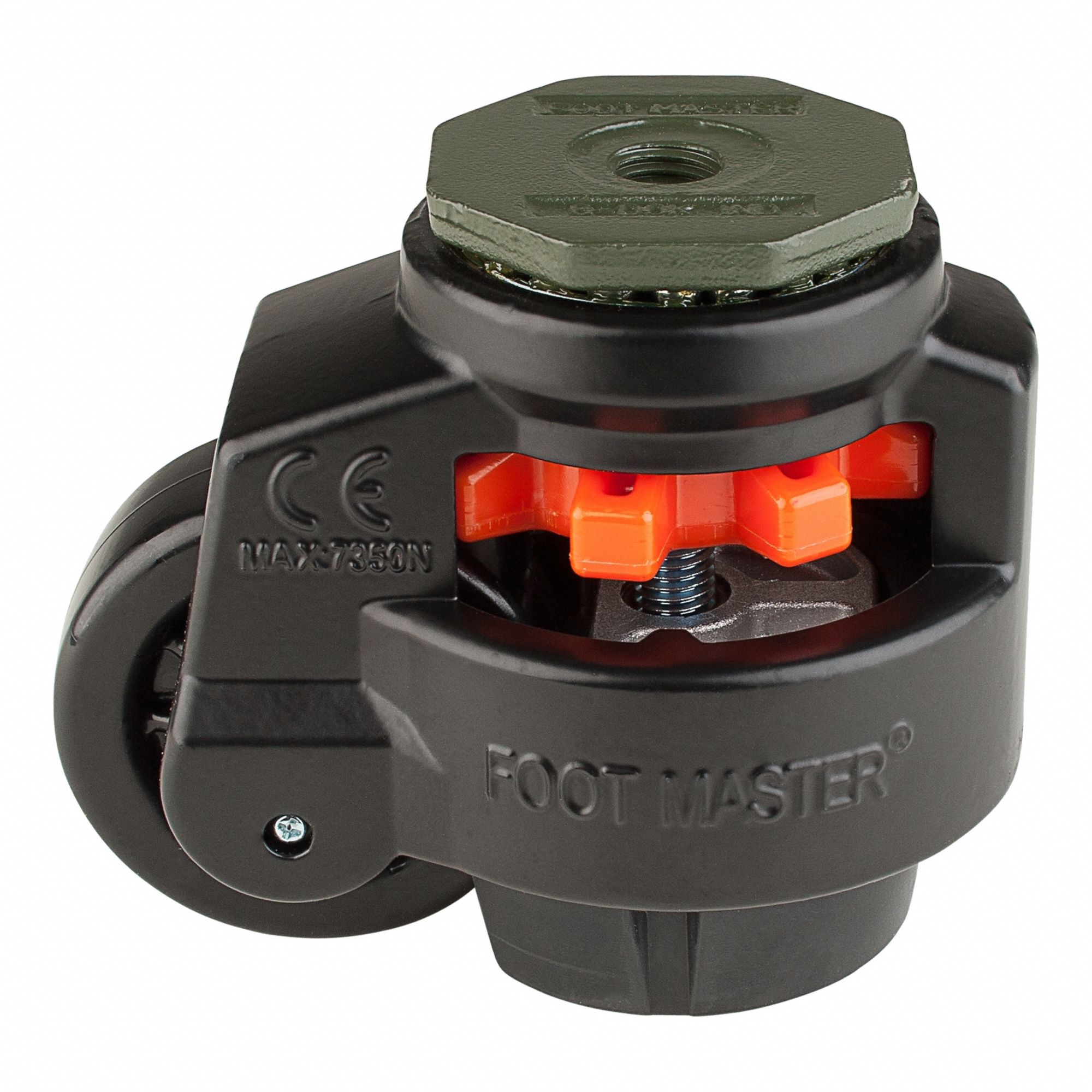 Leveling Caster: 75 mm Wheel Dia, 1, 764 lb Load Rtg., Nylon Wheel, Aluminum Frame, Black