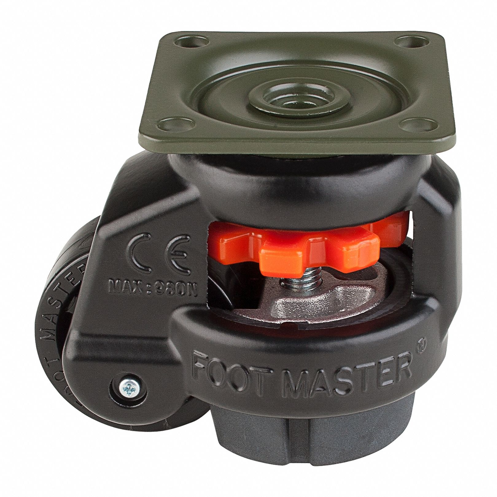 Plate Caster: Nylon Tread, 42 mm Wheel Dia, 71 mm Mounting Ht, 132 lb Load Capacity