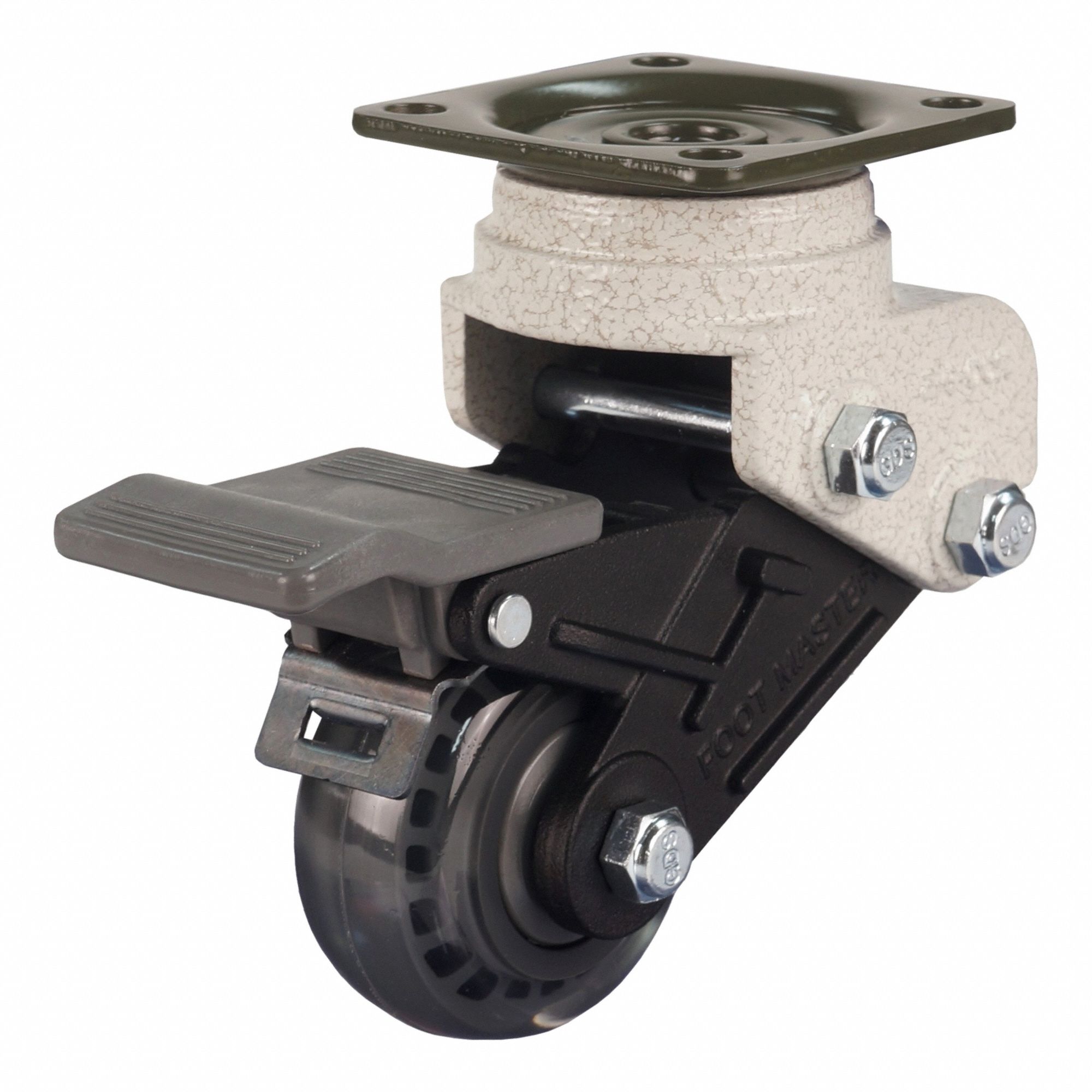 Plate Caster: Shock-Absorbing, Rigid, Polyurethane, 50 mm Wheel Dia, 23 mm Wheel Wd