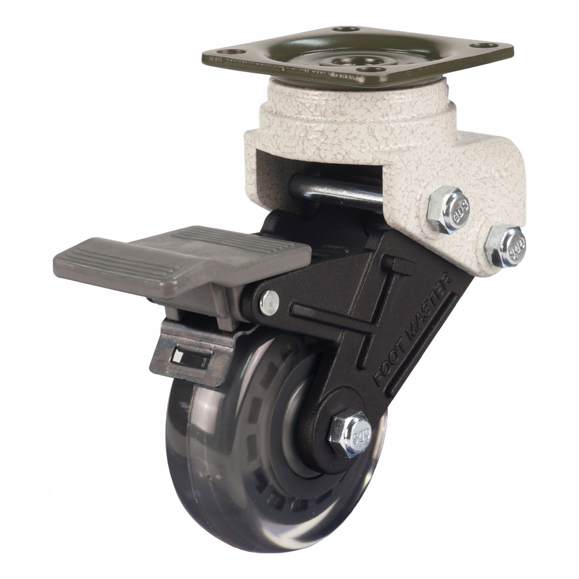 Plate Caster: Shock-Absorbing, Rigid, Polyurethane, 64 mm Wheel Dia, 23 mm Wheel Wd