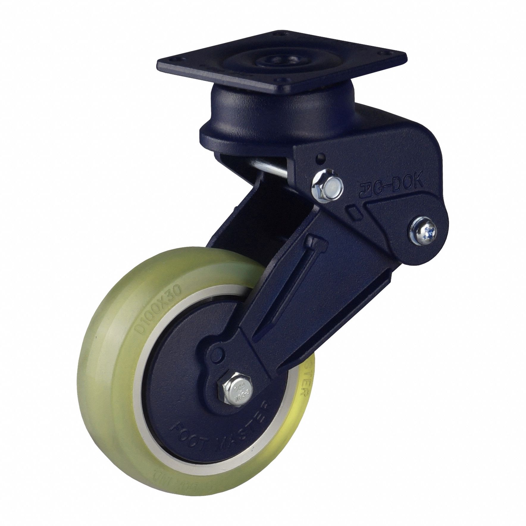 Plate Caster: Shock-Absorbing, Rigid, Polyurethane, 100 mm Wheel Dia, 30 mm Wheel Wd