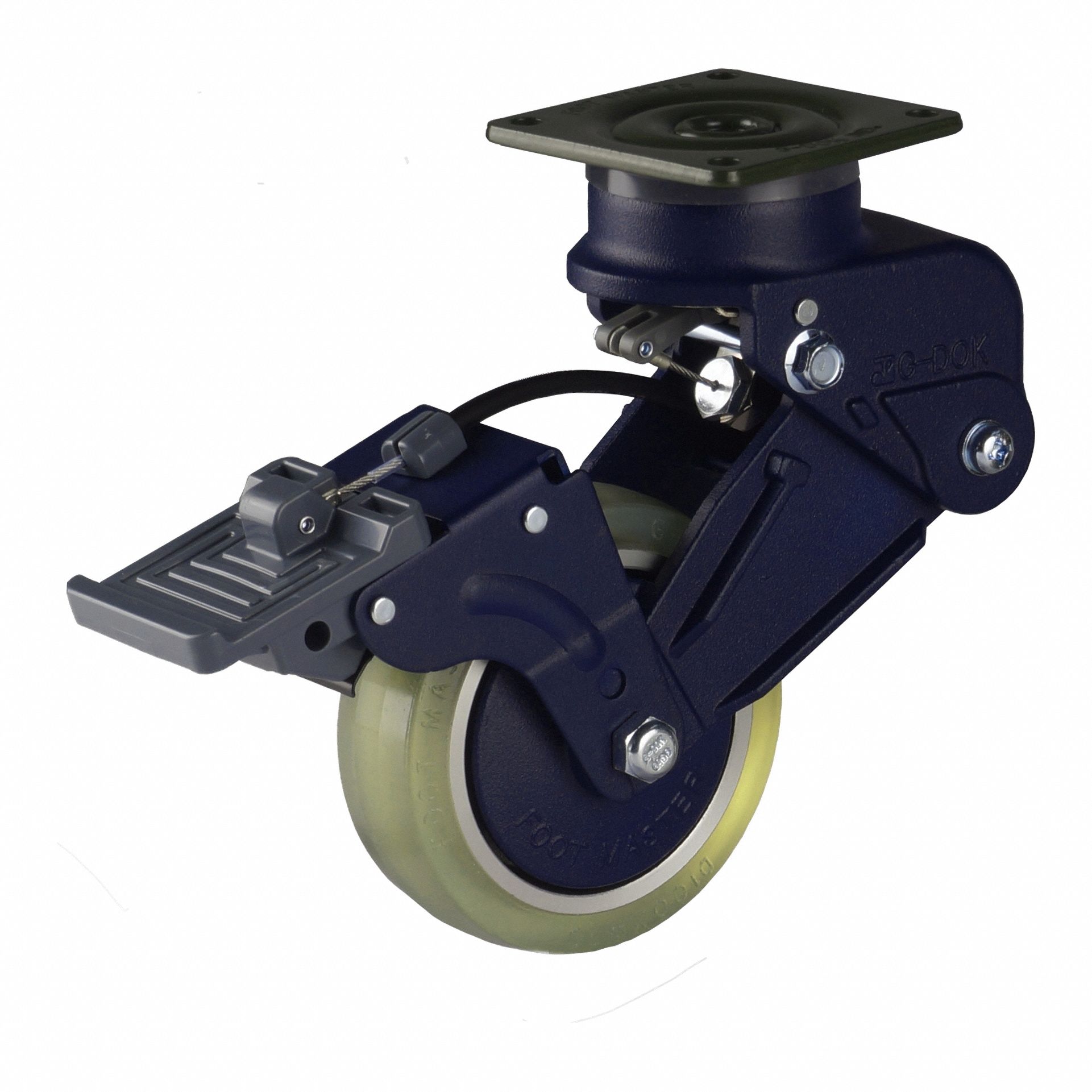 Plate Caster: Shock-Absorbing, Swivel, Polyurethane, 100 mm Wheel Dia, 30 mm Wheel Wd