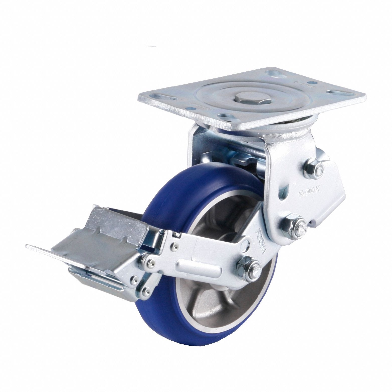 Plate Caster: Shock-Absorbing, Swivel, Polyurethane, 150 mm Wheel Dia, 48 mm Wheel Wd