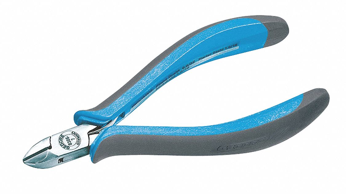 DIAGONAL CUTTING PLIERS, SIDE-CUT, ESD SAFE, BLUE/BLACK, 5 IN L, JAW 1 X 1/4 IN, STEEL