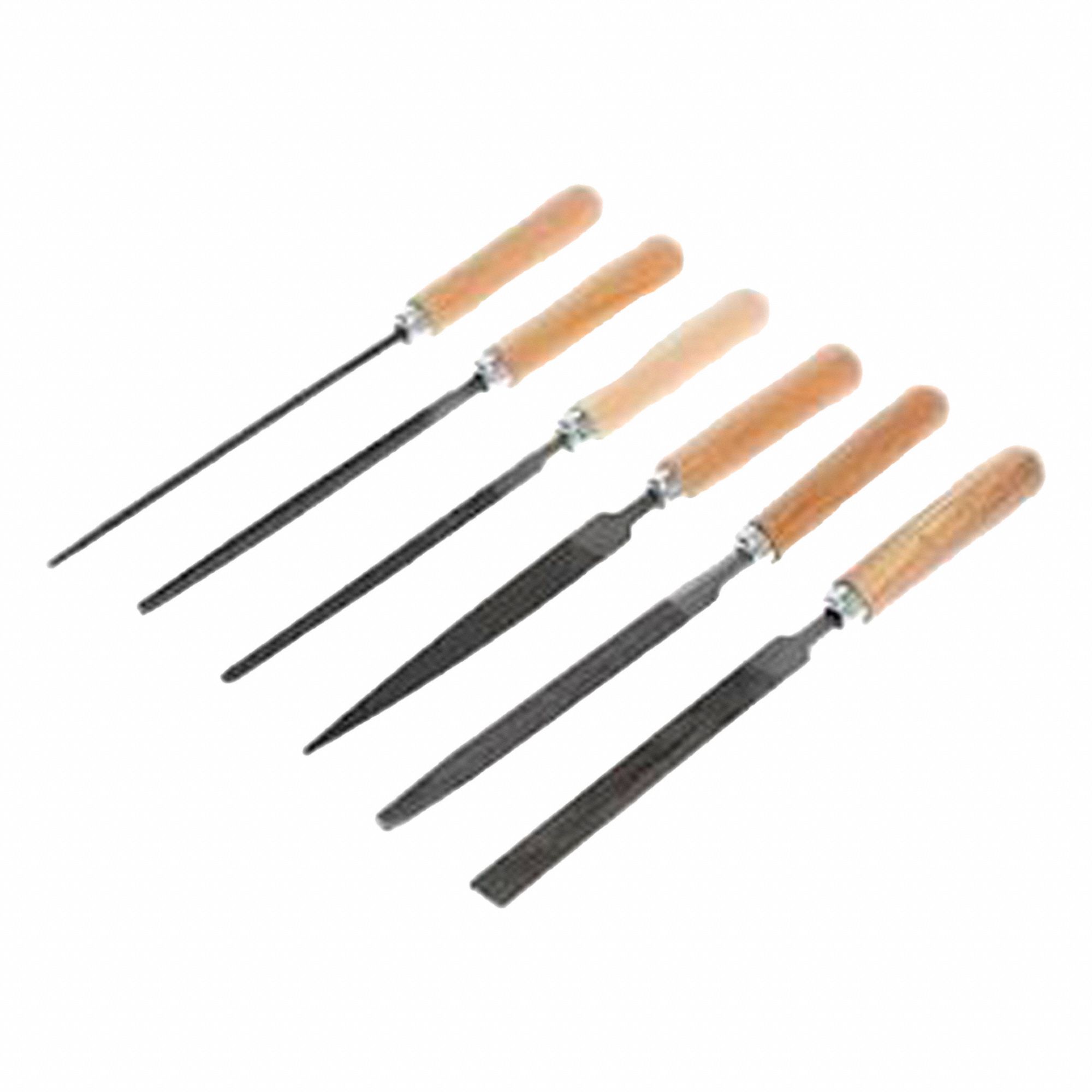 HAND FILE SET, AMERICAN PATTERN, 6-PIECE, NATURAL, 6 2/3 IN L, THREADS 9 PER IN
