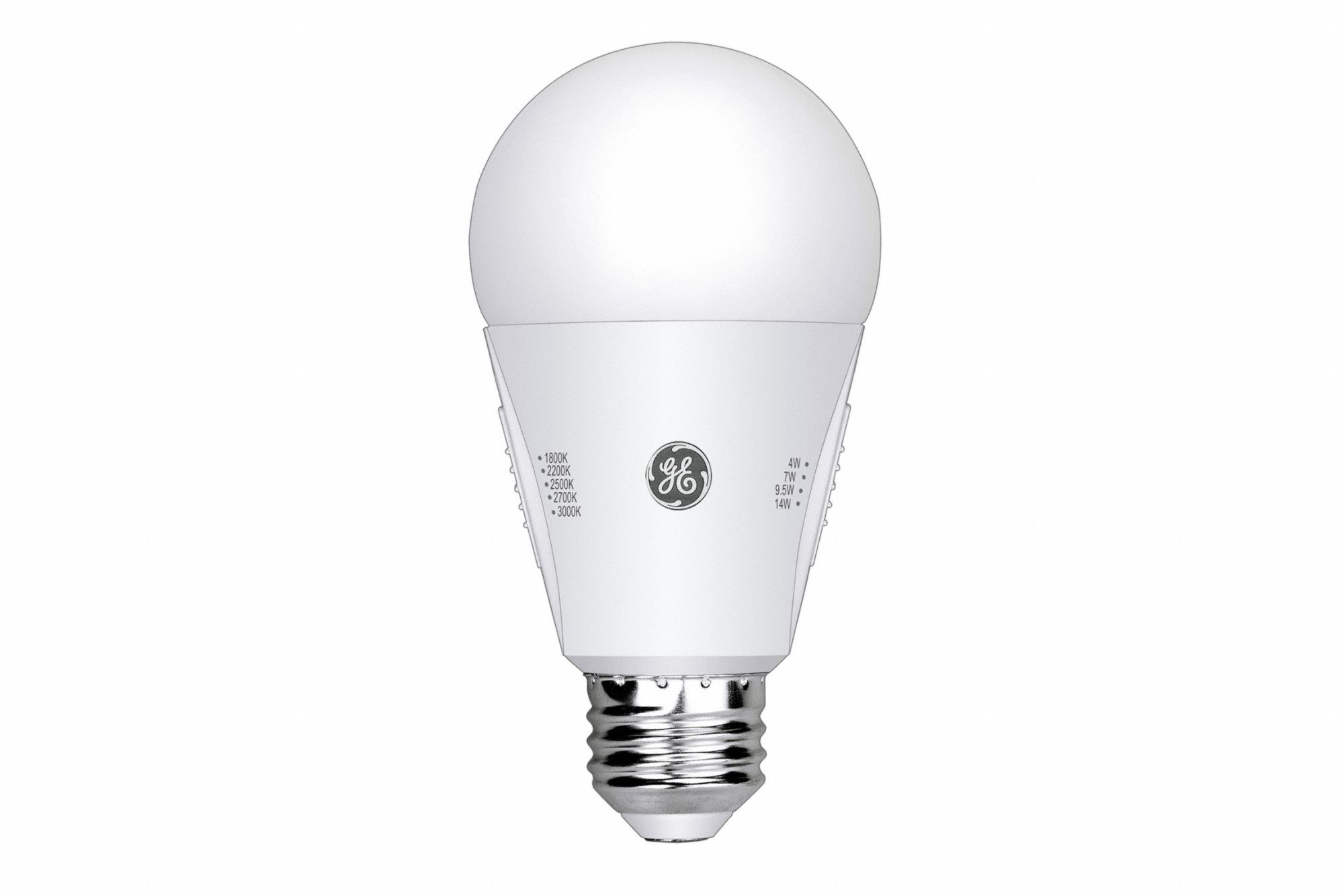 GE LAMPS LED: Medium Screw (E26), LED, (A) Classic, A19, 4 W_7 W_14 W_9.5 W Watt, Frosted, 120 V AC (MPN LED/LC/DA19/9WSC). Key specifications — attr233510: A19; attr233525: 120 V AC; attr233549: Frosted; attr518949: 3000K; attr239859: GE LAMPS.