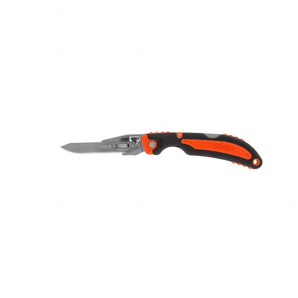 VITAL SERIES FOLDING KNIFE, 420HC STAINLESS STEEL, ORANGE RUBBER HANDLE, RUBBERIZED GRIP, 7 BLADES, 6⅞ IN L, 0.08 LB
