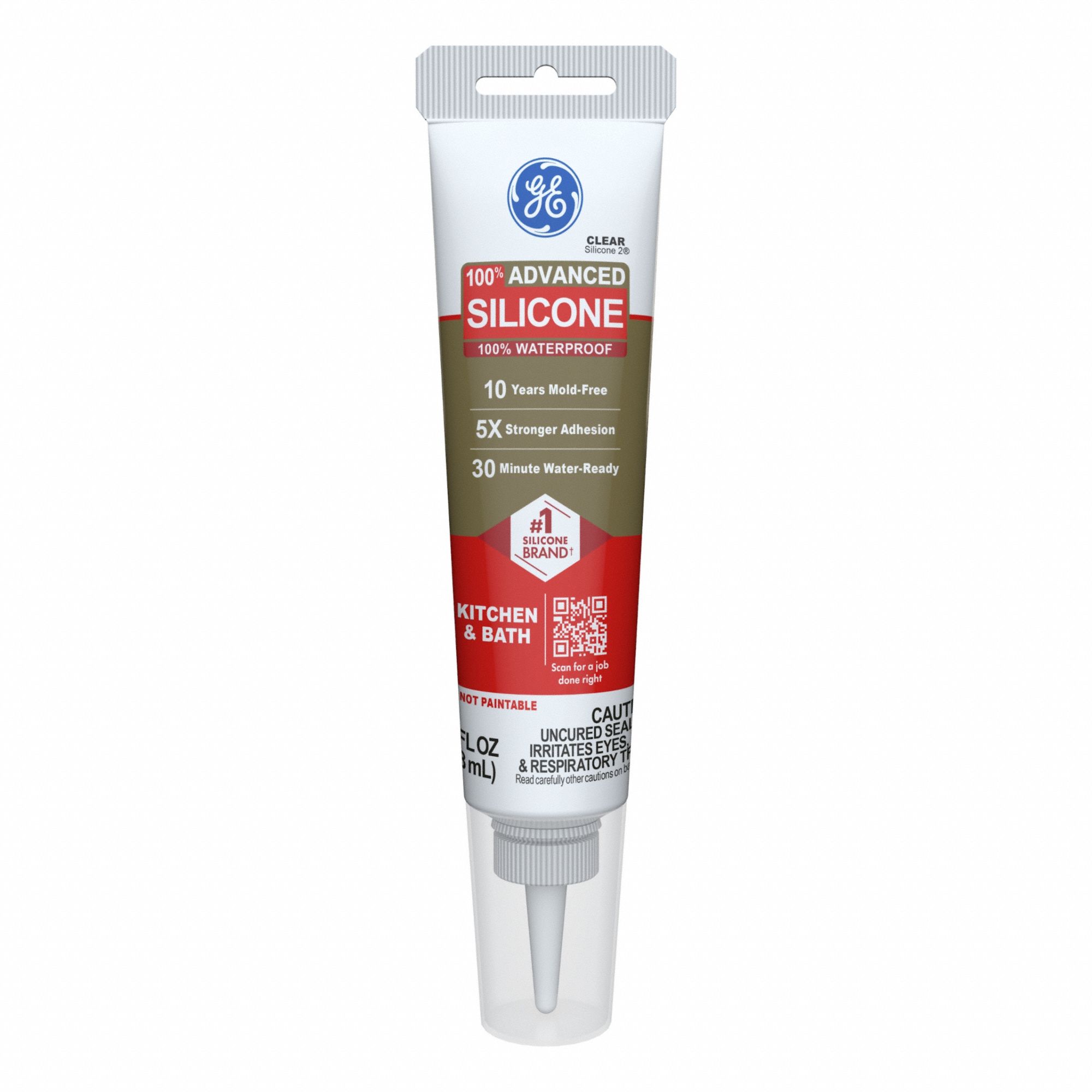Silicone Sealant: Advanced Silicone, Clear, 3 oz, Tube, 301% to 500% Elongation Range