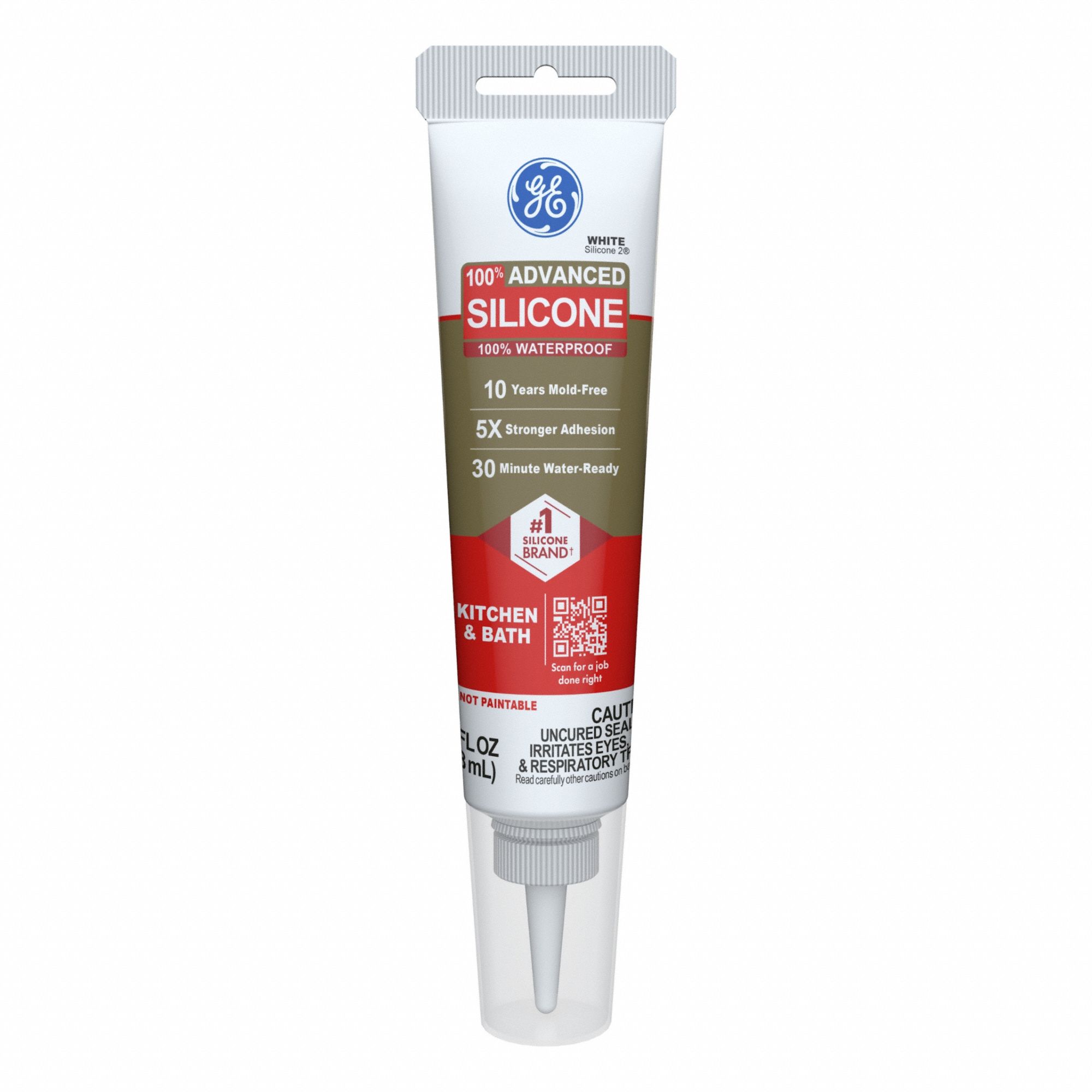 Silicone Sealant: Advanced Silicone, White, 3 oz, Tube, 301% to 500% Elongation Range