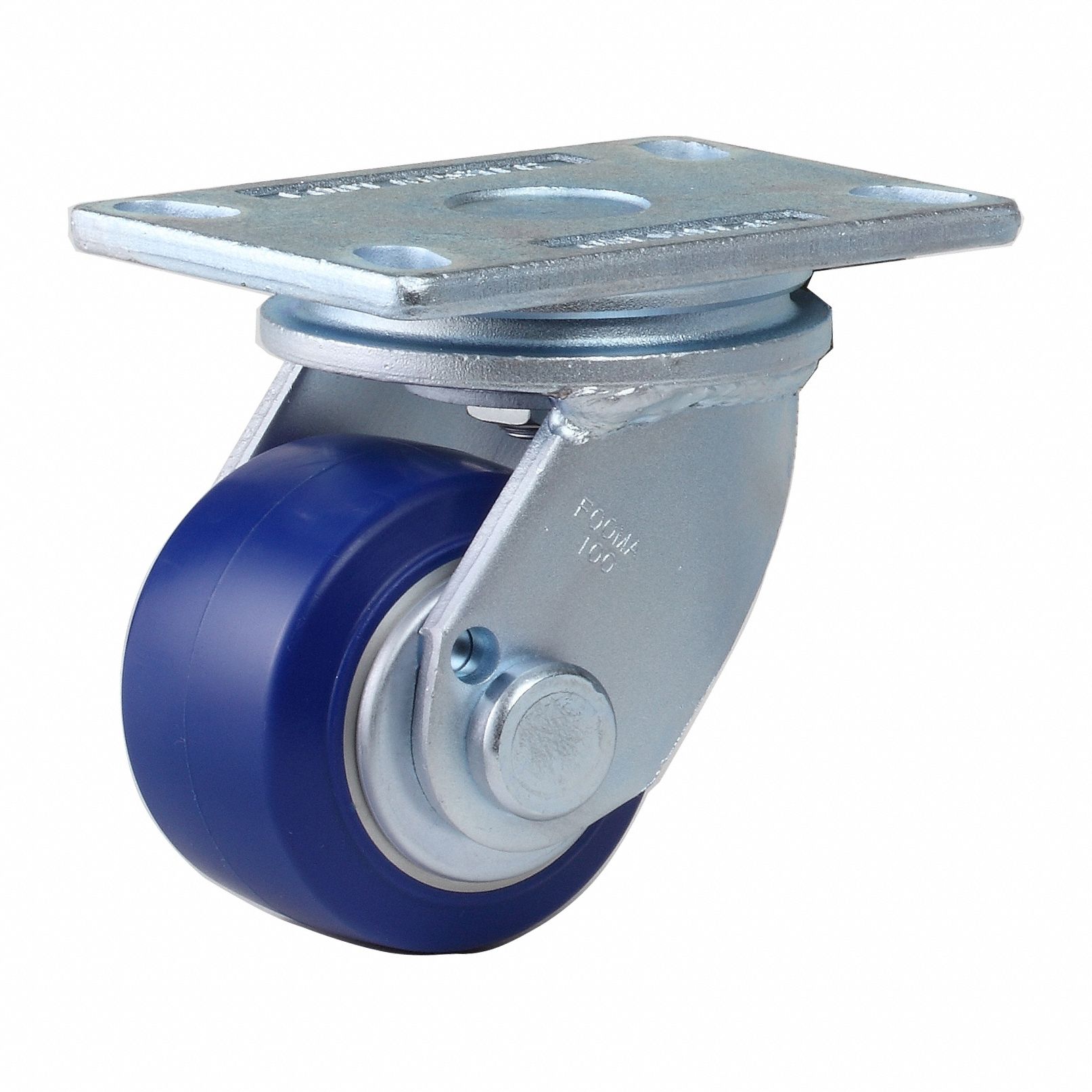 Plate Caster: Swivel, No Brake, Polyurethane, 100 mm Wheel Dia, 67 mm Wheel Wd, Ball