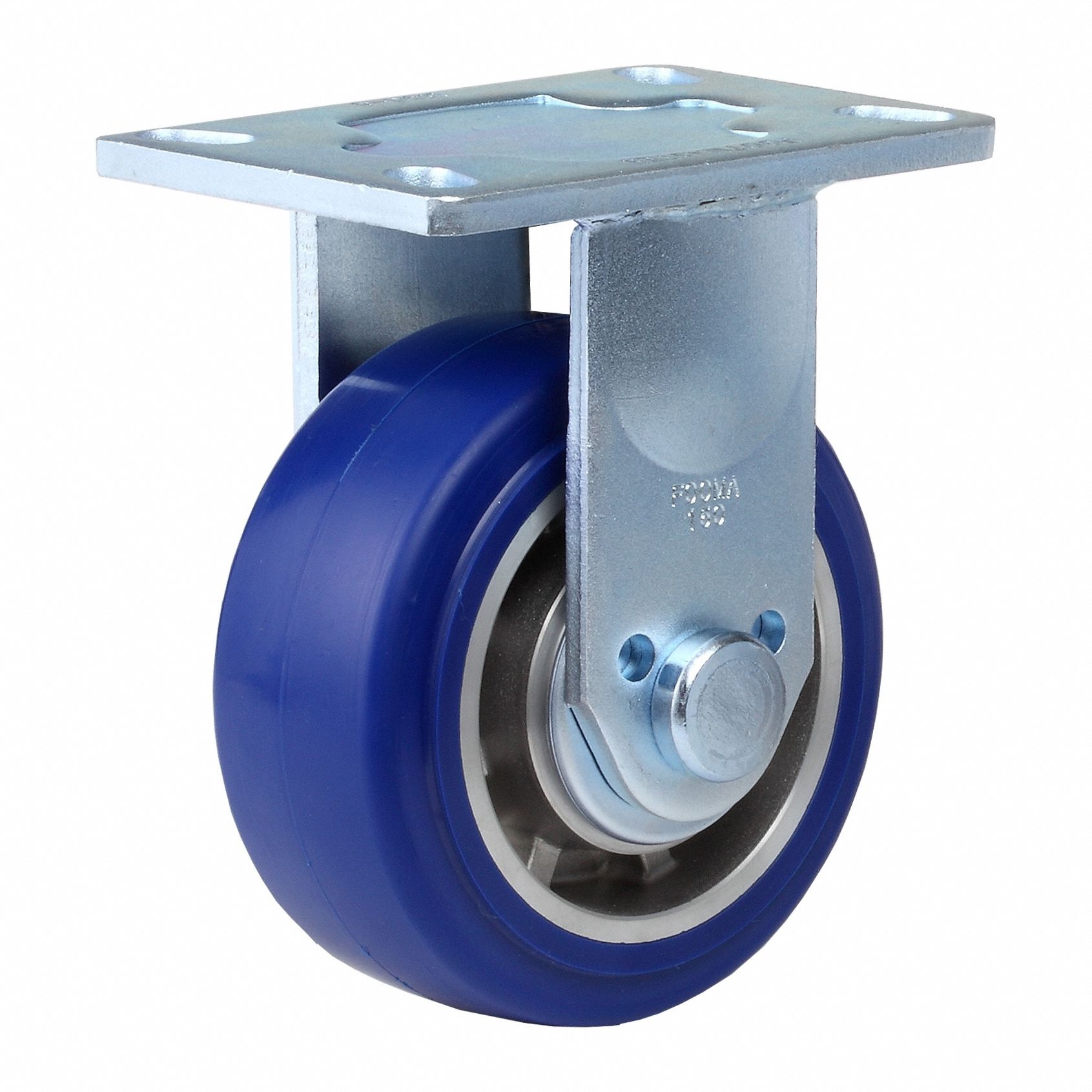 Plate Caster: Rigid, No Brake, Polyurethane, 150 mm Wheel Dia, 64 mm Wheel Wd, Ball