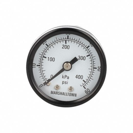 Pressure Gauge: 60 psi to 0 kPa / Hg to 60 psi, 1 1/2 in Dial, 1/8 in NPT Male, Center Back