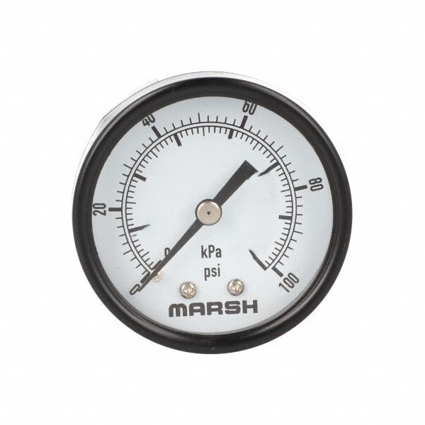 Pressure Gauge: 60 psi to 0 kPa / Hg to 60 psi, 2 in Dial, 1/4 in NPT Male, Center Back, GG