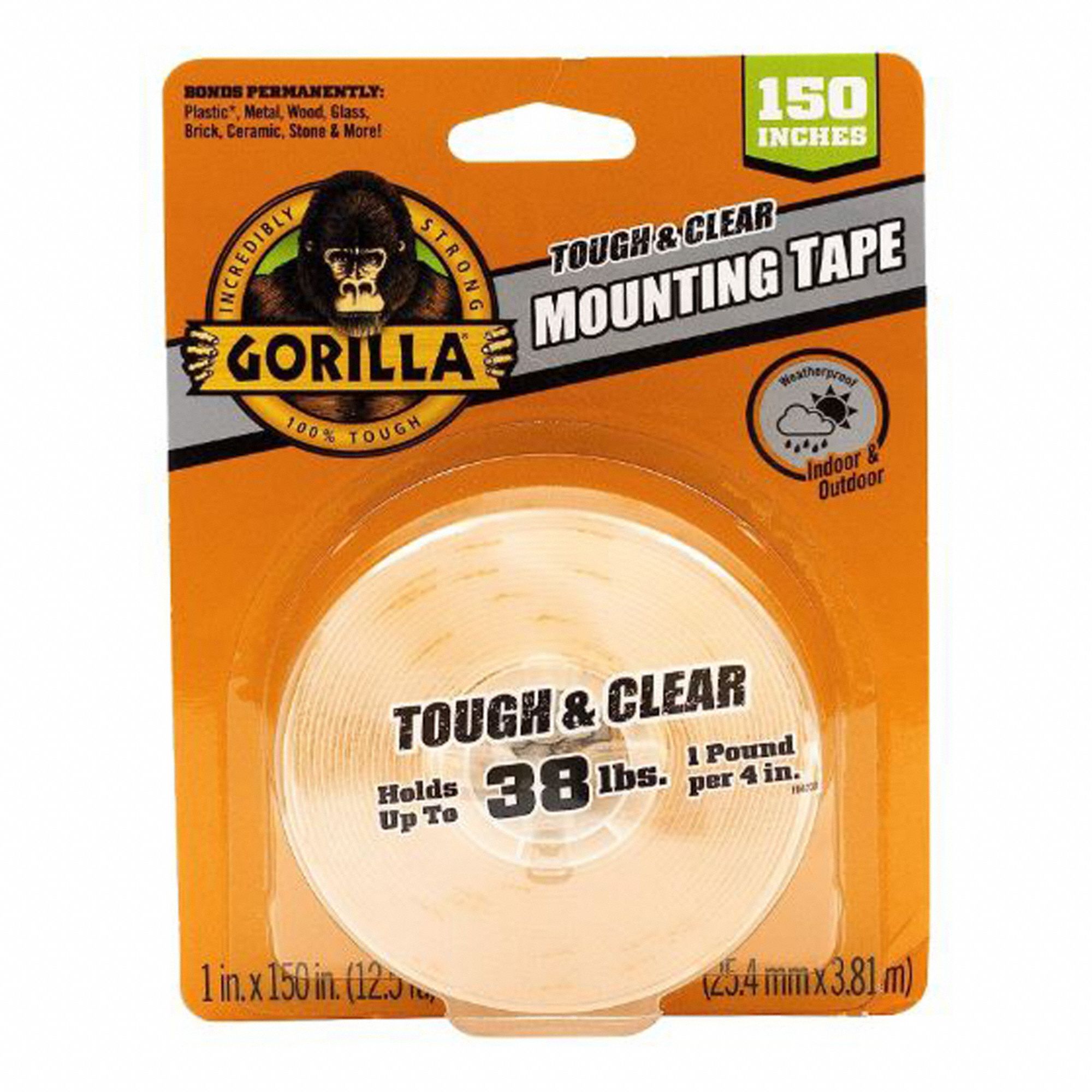 TOUGH AND CLEAR MOUNTING TAPE, XL, 1 X 150 IN L, HOLDS UP TO 38 LBS