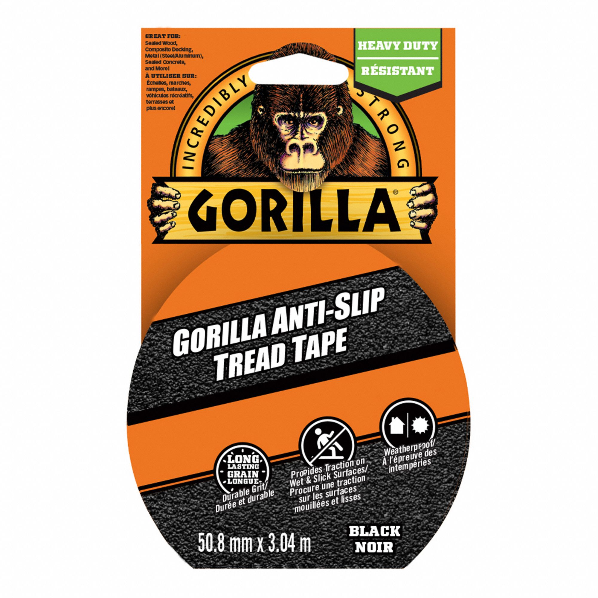 GORILLA ANTISLIP TREAD, BLACK, 2 IN W X 10 FT L, UV-RESISTANT, WEATHERPROOF
