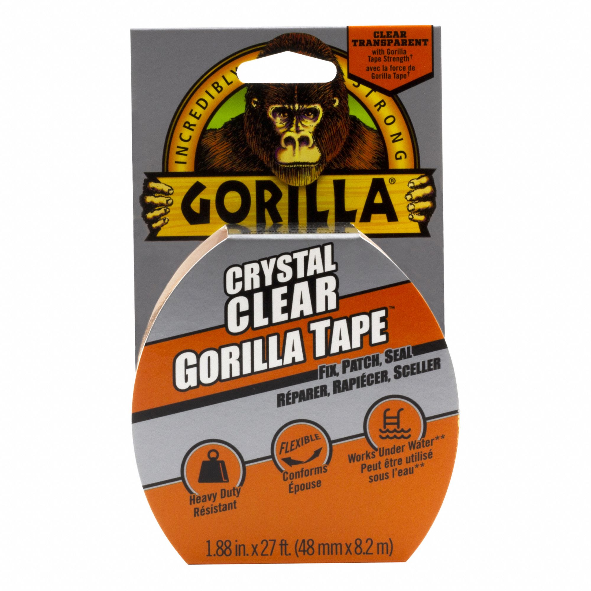 DUCT TAPE, SLICK-SURFACE/PREMIUM/TEMP RANGE -4 ° F - 140 ° F, CLEAR, 18 YARDS, SYNTHETIC RUBBER