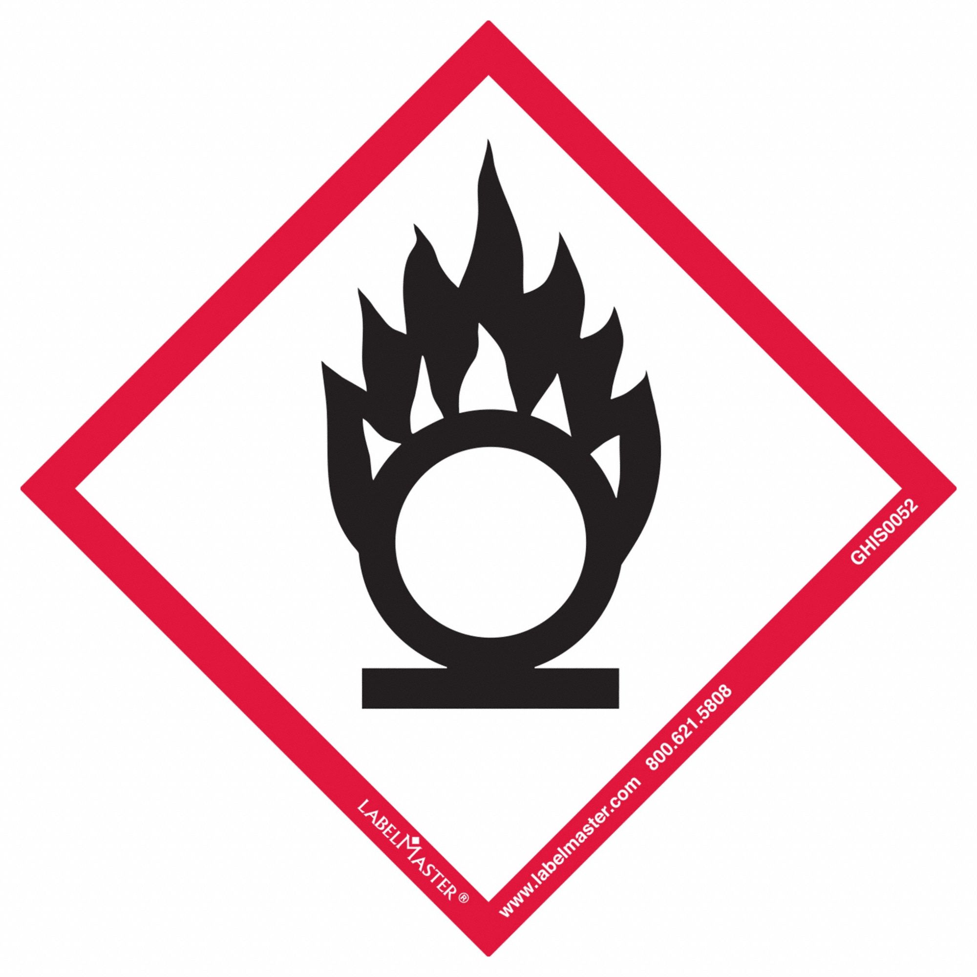 GHS Label: Flame Pictogram, White, 4 in Ht, 4 in Wd, 0.0585 in Thick, Diamond, Non-Reflective, 50 PK