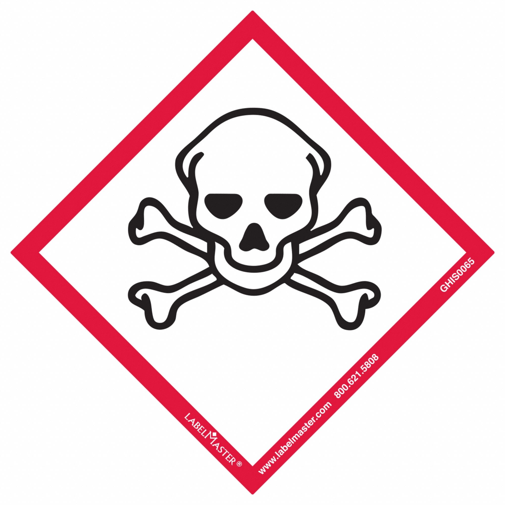GHS Label: Skull & Crossbones Pictogram, White, 4 in Ht, 4 in Wd, 0.0585 in Thick, Diamond, 100 PK