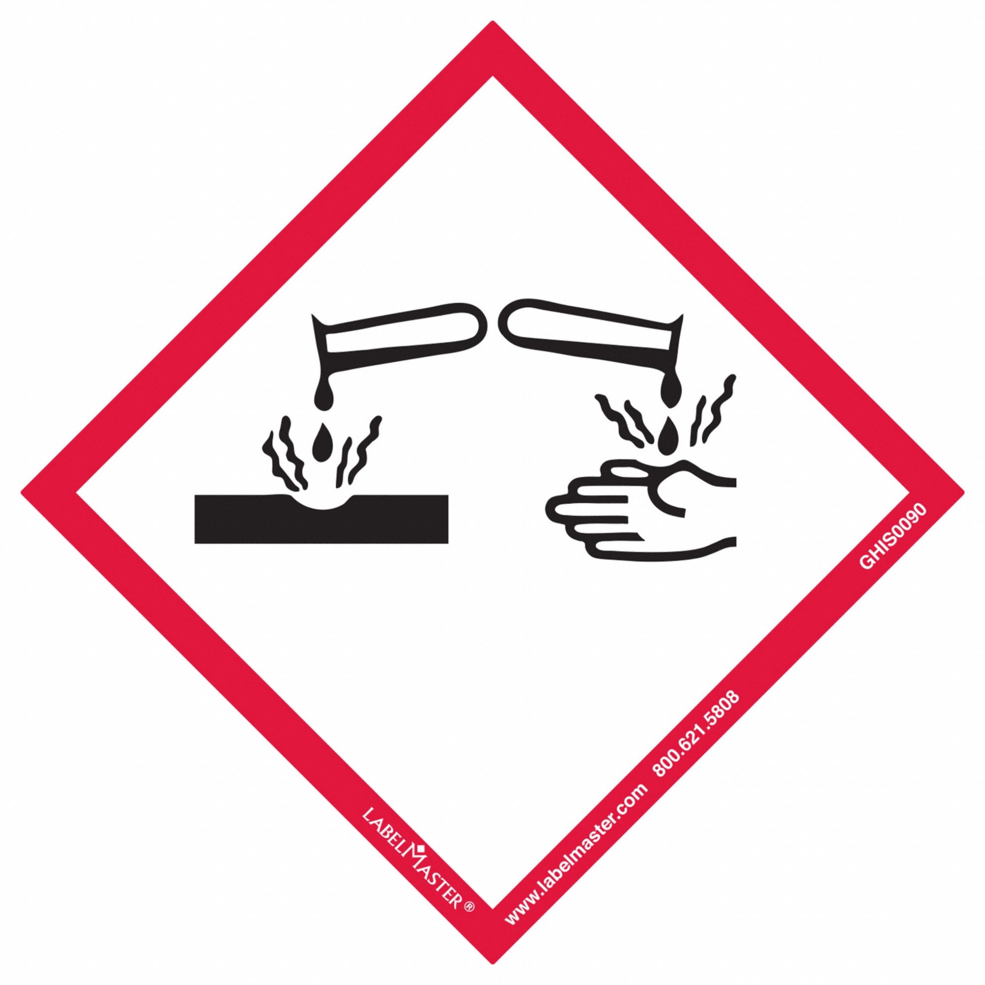 GHS Label: Corrosive Pictogram, White, 4 in Ht, 4 in Wd, 0.071 in Thick, Diamond, No Text, 50 PK