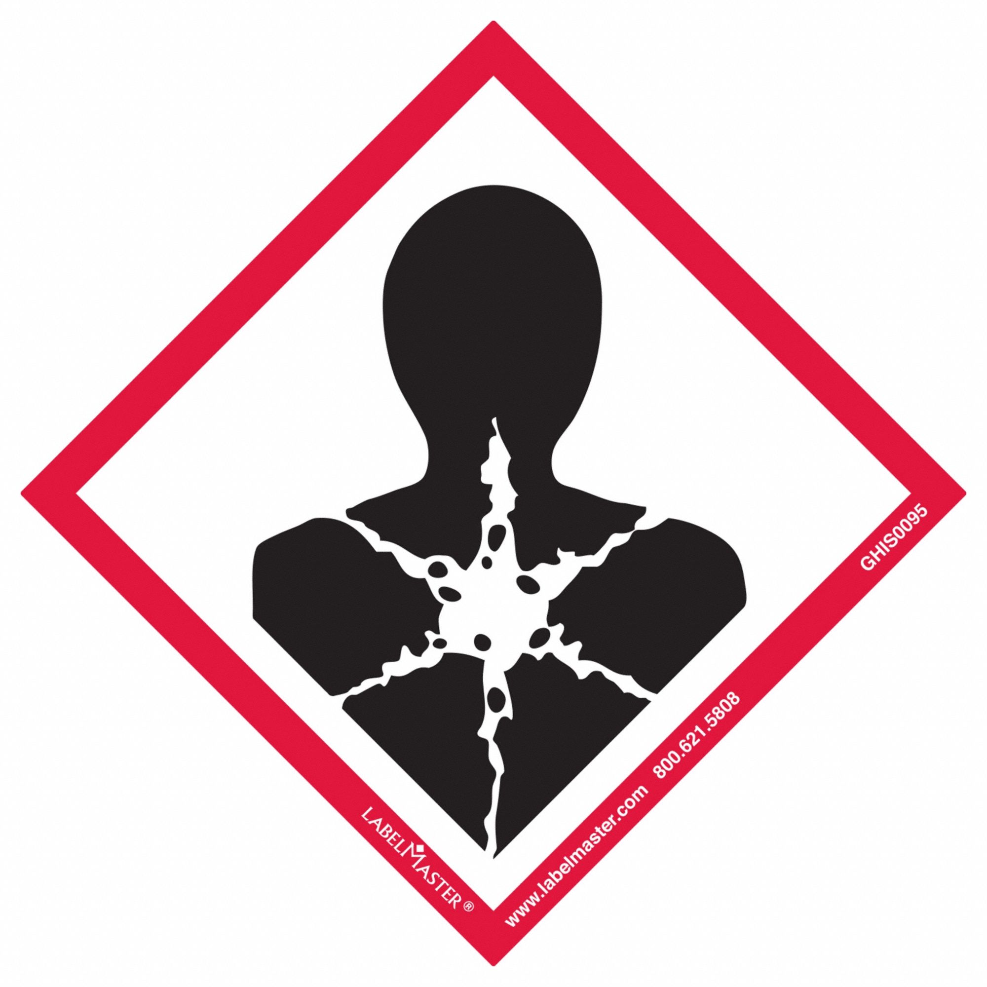 GHS Label: Health Hazard Pictogram, White, 4 in Ht, 4 in Wd, 0.071 in Thick, Diamond, No Text, 50 PK