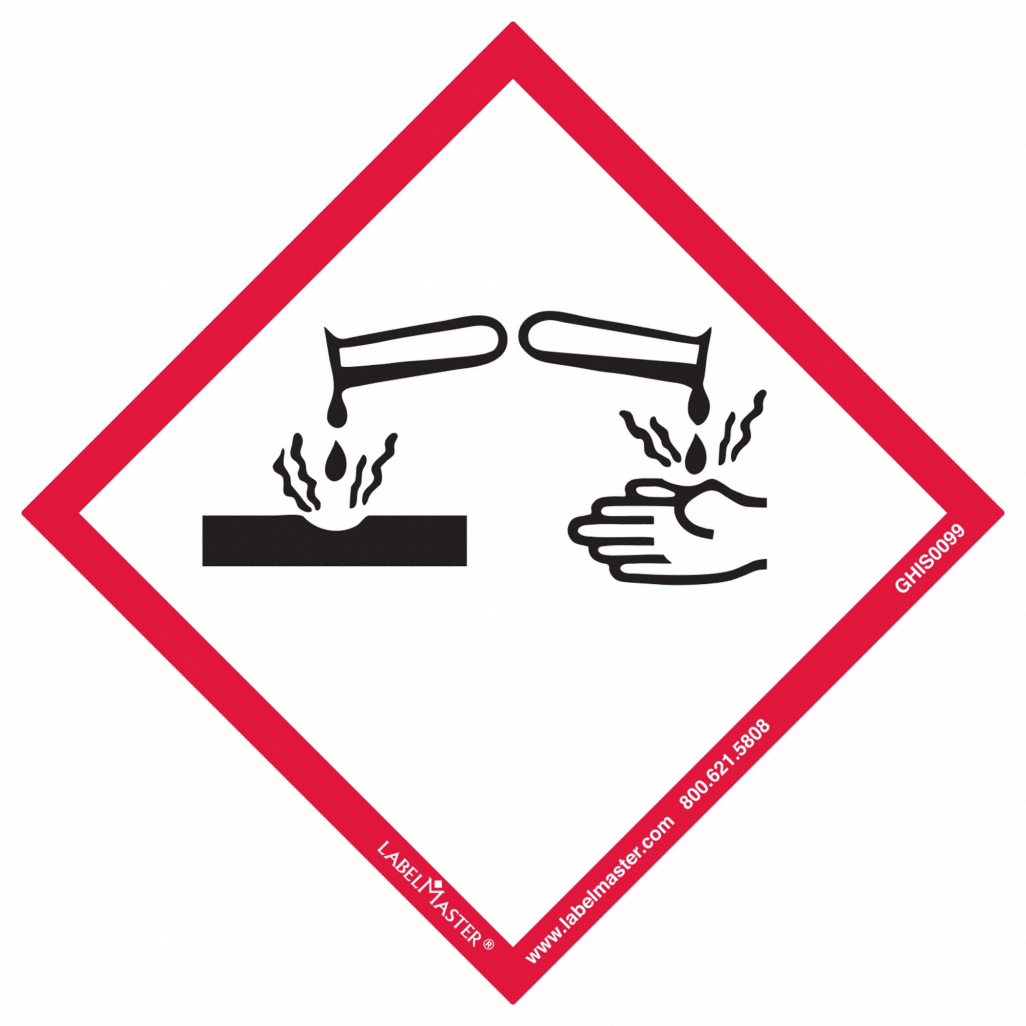 GHS Label: Corrosive Pictogram, White, 4 in Ht, 4 in Wd, 0.071 in Thick, Diamond, No Text, 100 PK