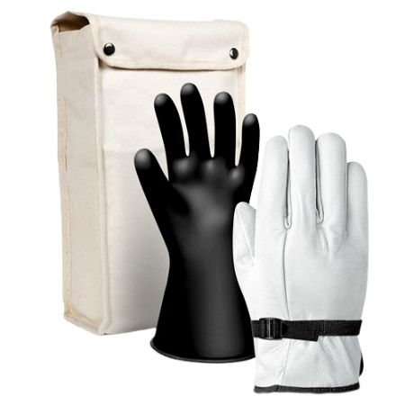 Electrical-Insulating Glove Kit: 500V AC, 750V DC, Class 00, 11 in Glove Lg, Black, 1 PR