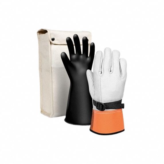 Electrical-Insulating Glove Kit: 17, 000V AC, 25, 500V DC, Class 2, 14 in Glove Lg, Black