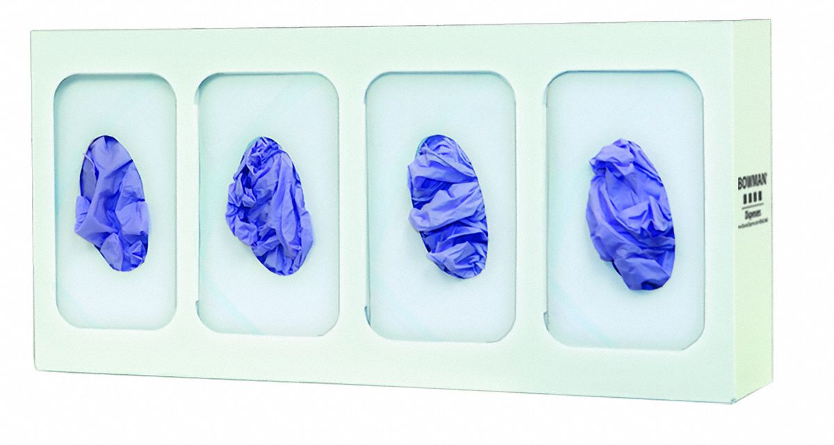 Glove Dispenser: Steel, 21 1/4 in Overall Wd, 10 in Overall Ht, Wall, (4) Boxes