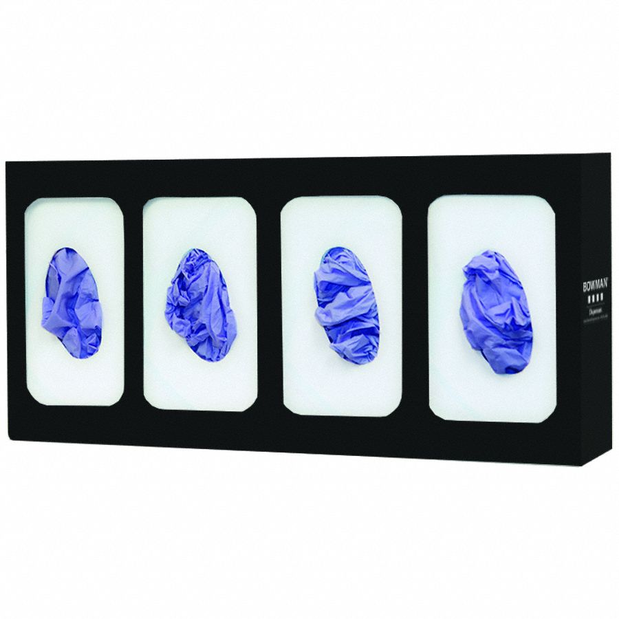 Glove Dispenser: Steel, 21 1/4 in Overall Wd, 10 in Overall Ht, Wall, (4) Boxes