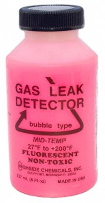 Leak Detector: 8 oz, Bottle, 27°F to 200°F Temp. Range, Fluorescent Red