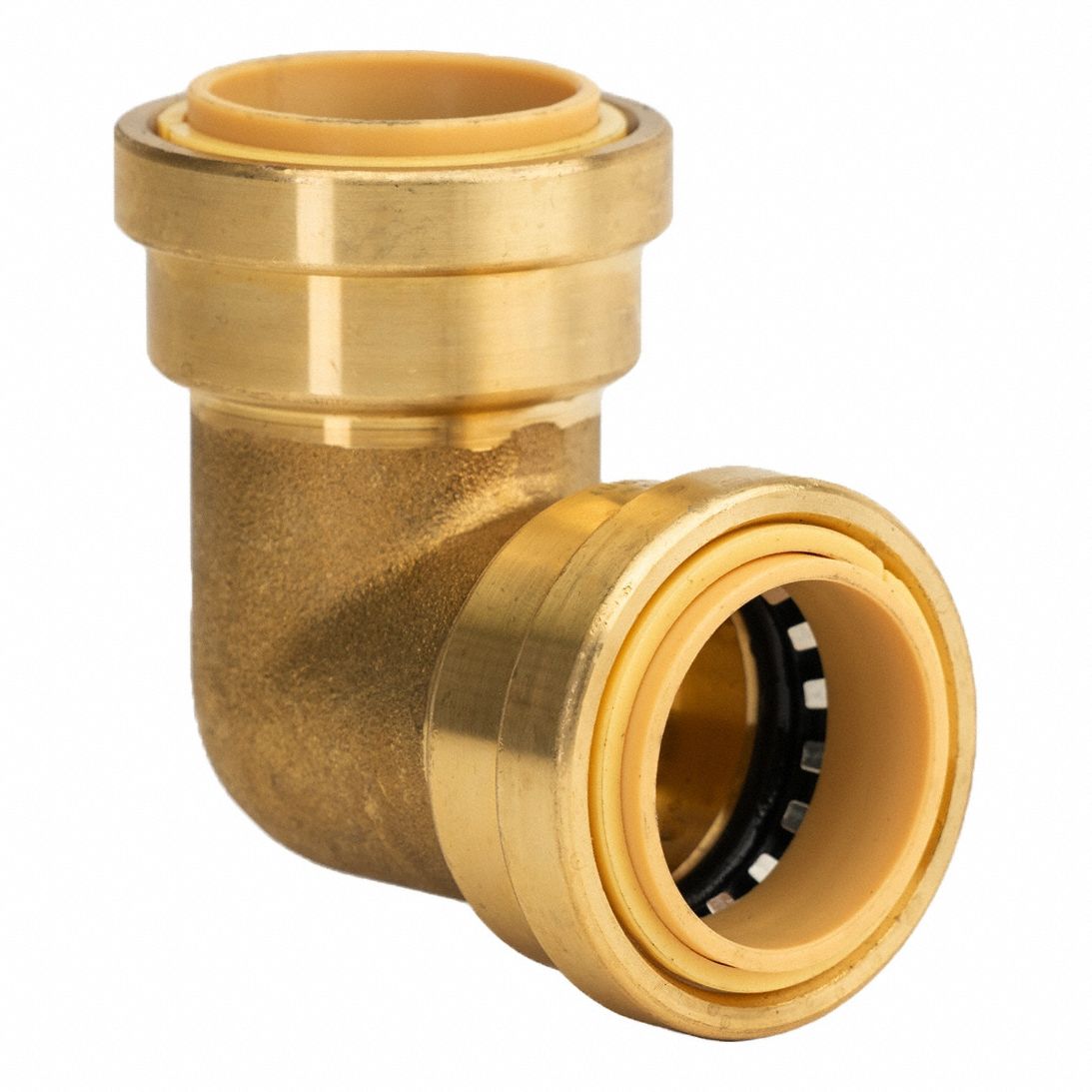 Push-Fit Elbow Fitting: 90° Elbow, 1 in OD x 1 in OD Size, Brass