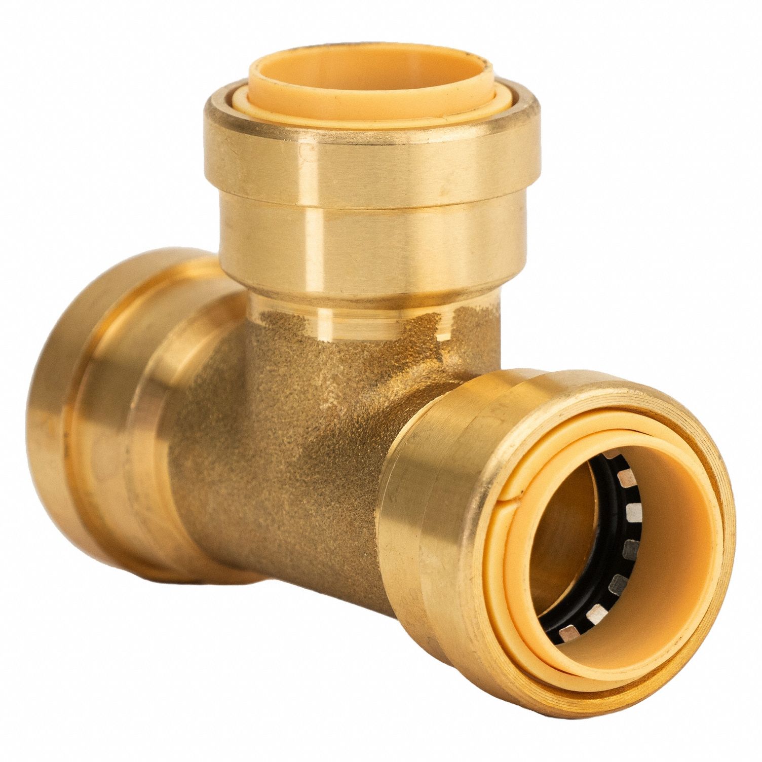Push-Fit Tee Fitting: Tee, 3/4 in OD x 3/4 in OD x 3/4 in OD Size, Brass, Coupling