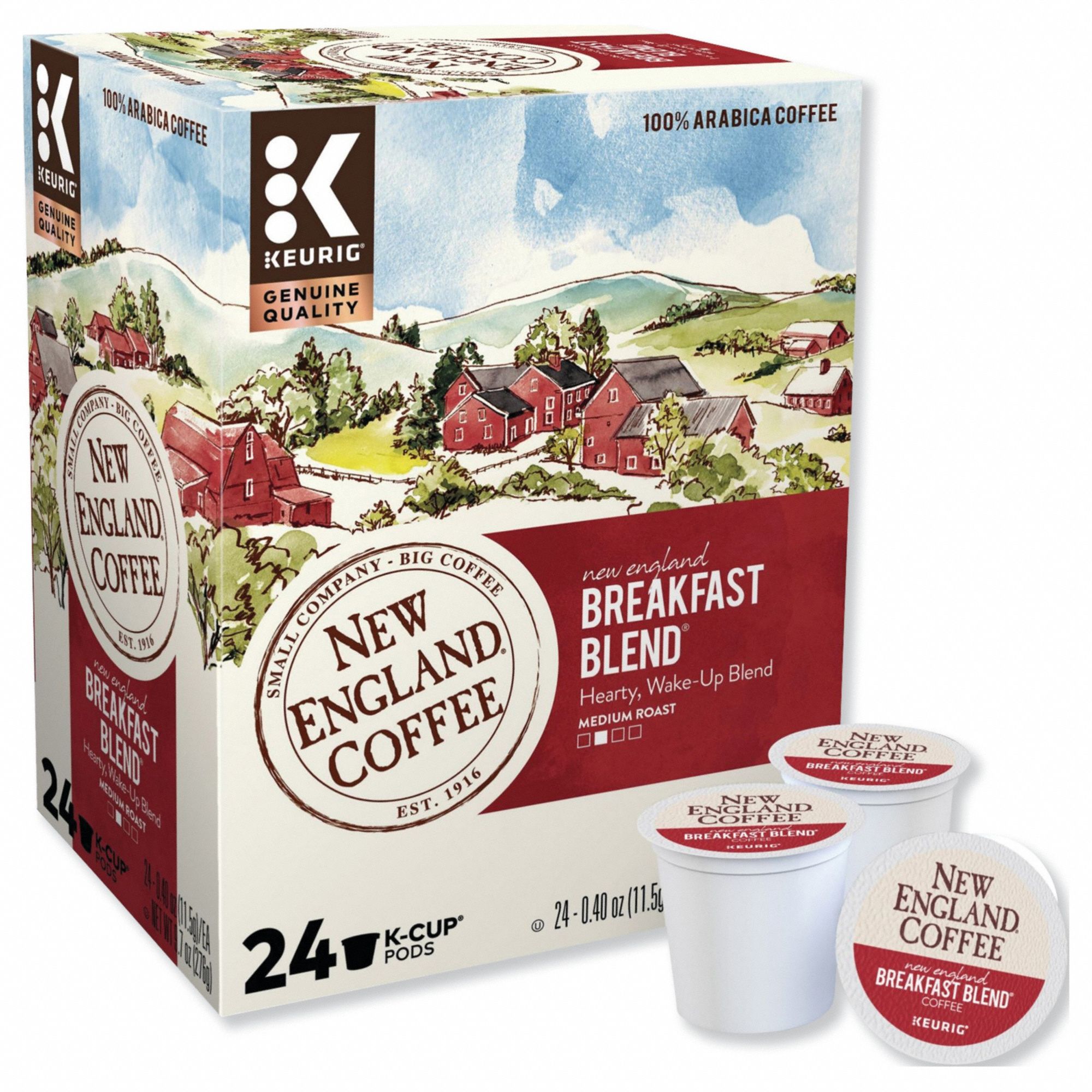 Coffee K-Cup: Caffeinated, Breakfast Blend, Pod, 0.4 oz Pack Wt, Medium, 24 PK