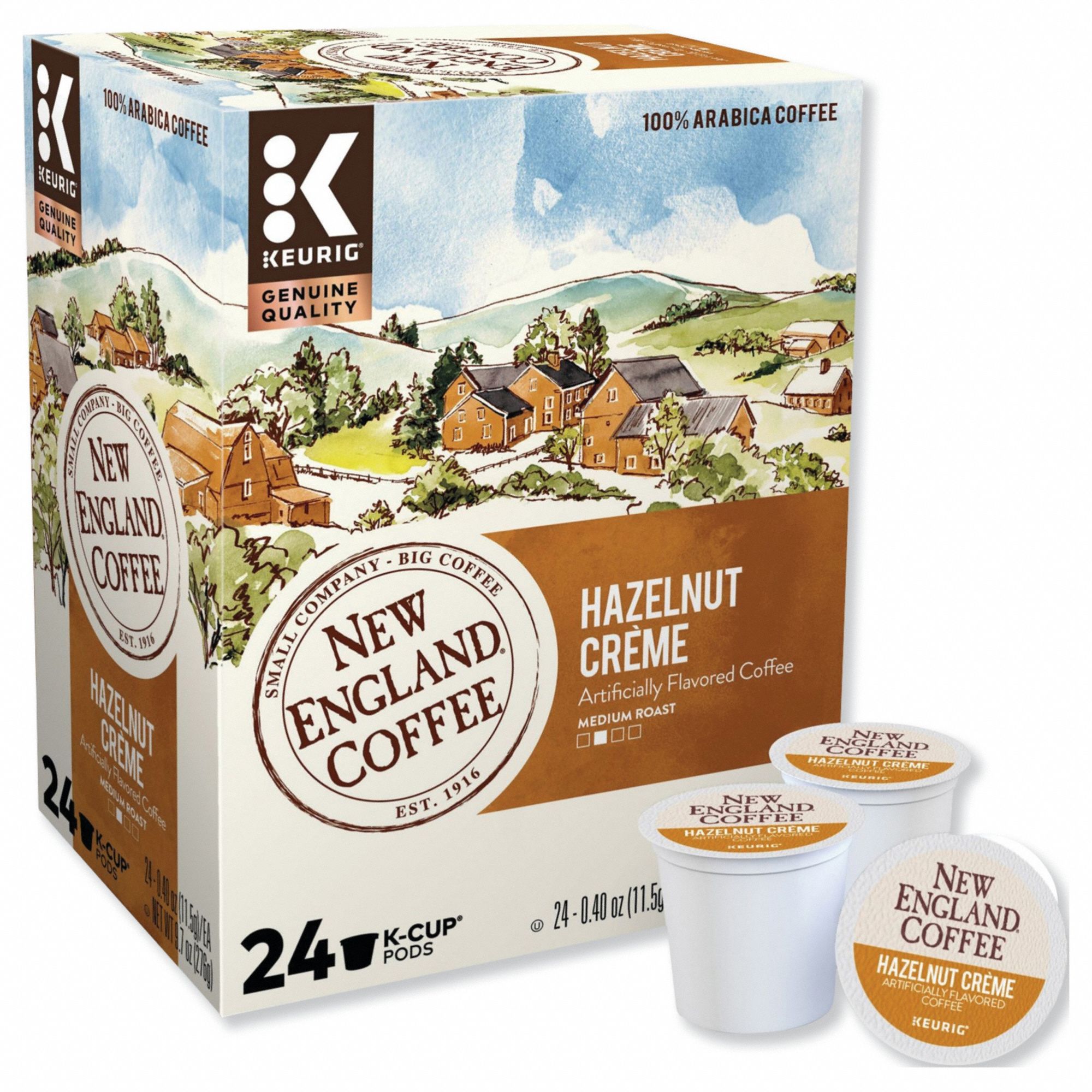 Coffee K-Cup: Caffeinated, Hazelnut Creme, Pod, 0.4 oz Pack Wt, Medium, 24 PK