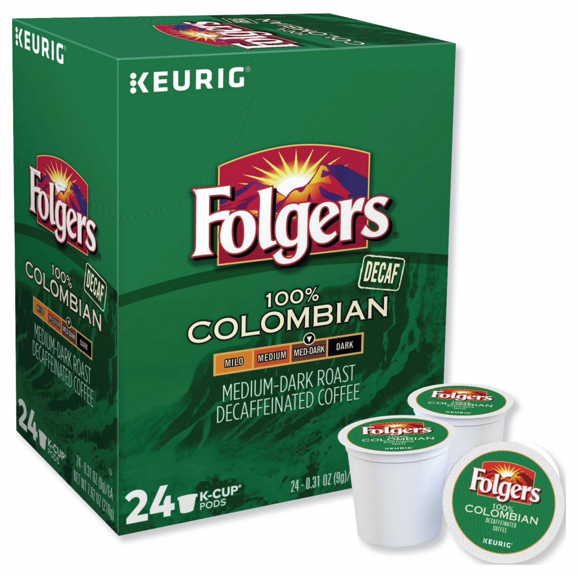FOLGERS, Lively Colombian Decaf, Pod Beverage Pack, Coffee 794LV6