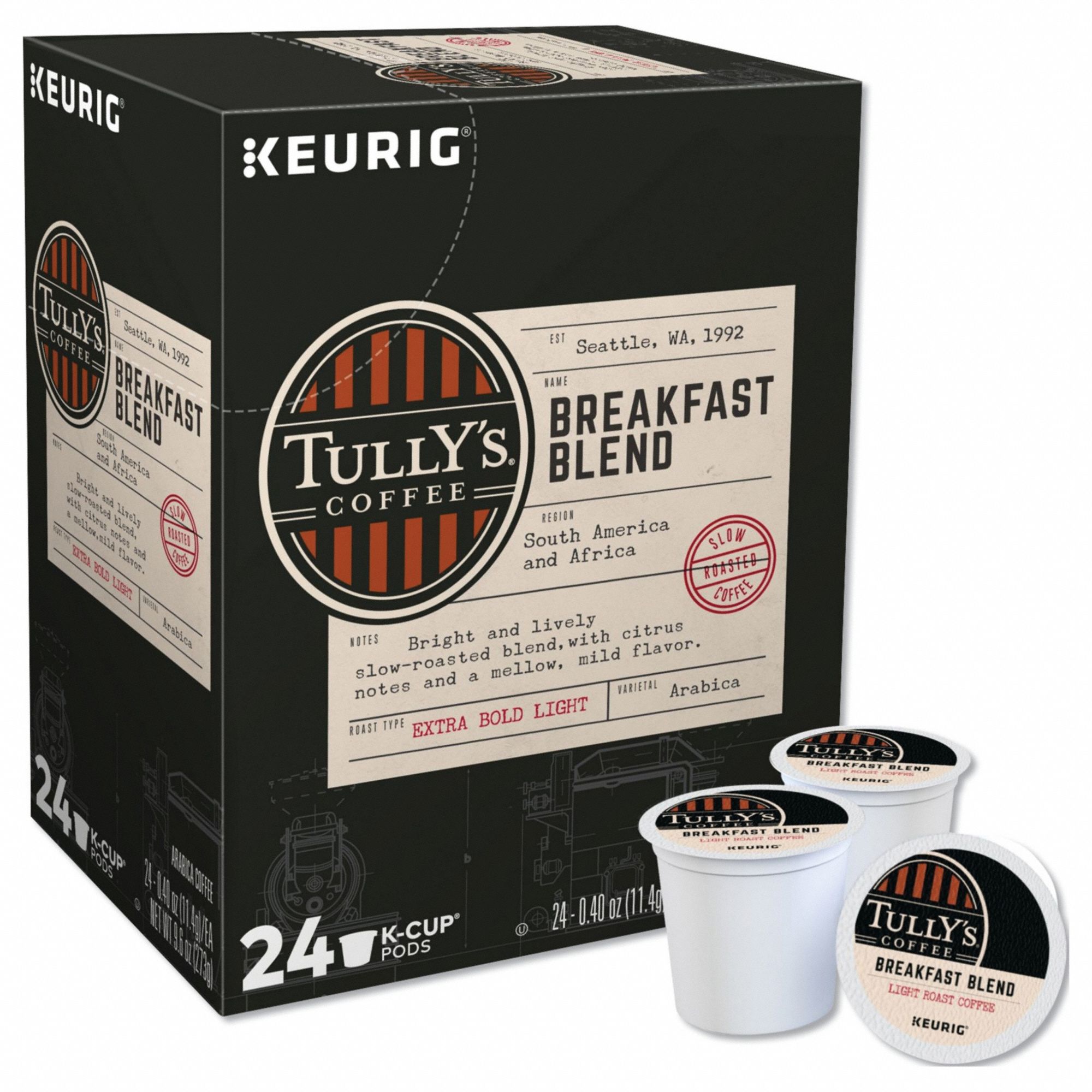 Coffee: Breakfast Blend, Pod Beverage Pack, Light, Caffeinated, Ground, 2.4 lb Net Wt