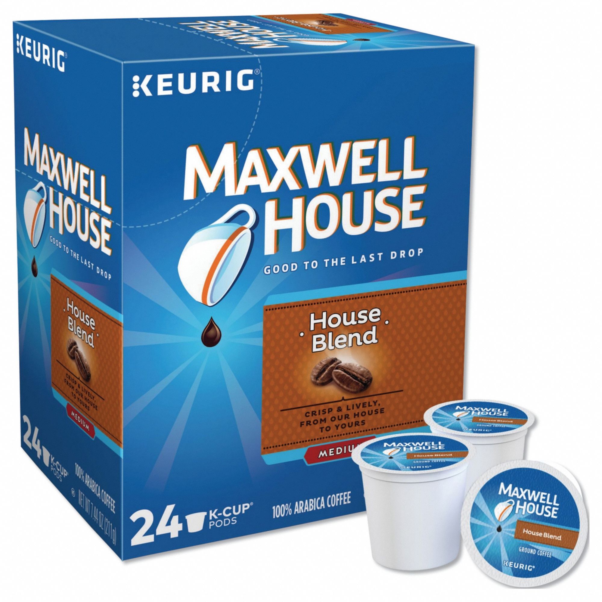 Coffee K-Cup: Caffeinated, House Blend, Pod, 0.31 oz Pack Wt, 7.44 oz Net Wt, 24 PK