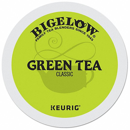 Tea K-Cup: Caffeinated, Green Tea, Pod, 0.1 oz Pack Wt, 2.4 oz Net Wt, Green, Ground, 24 PK