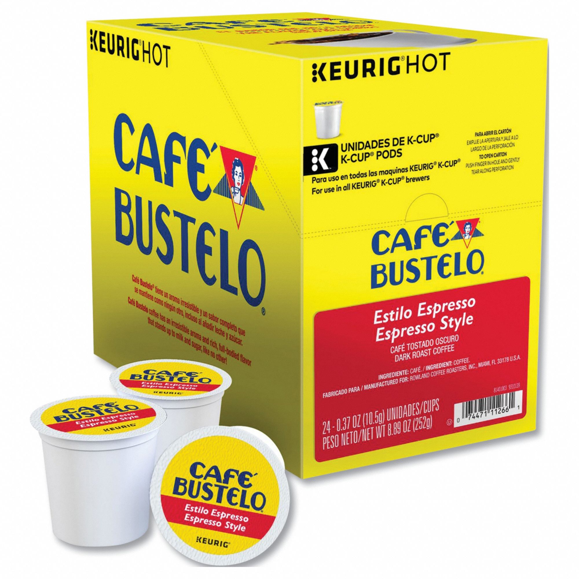 Coffee K-Cup: Caffeinated, Espresso, Pod, 0.37 oz Pack Wt, 8.88 oz Net Wt, Dark, 24 PK
