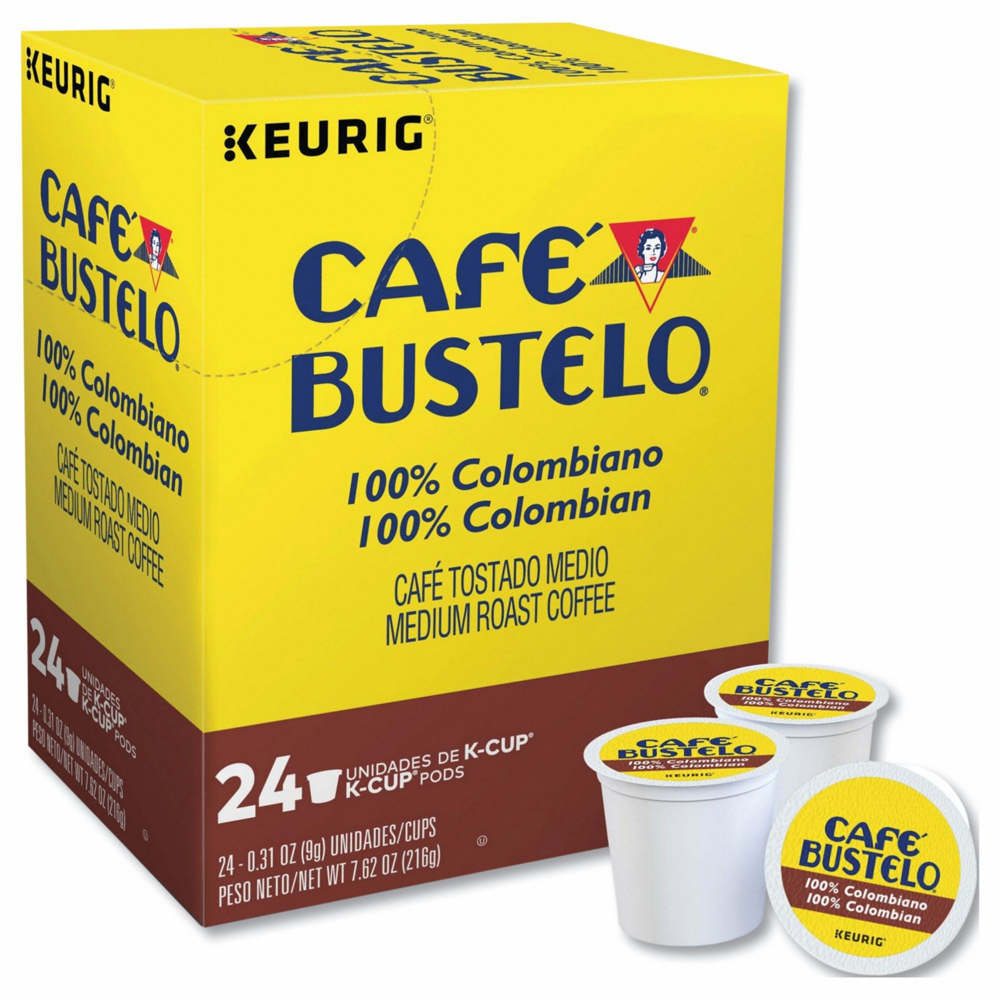 Coffee K-Cup: Caffeinated, Colombian, Pod, 0.31 oz Pack Wt, 7.44 oz Net Wt, Dark, 24 PK
