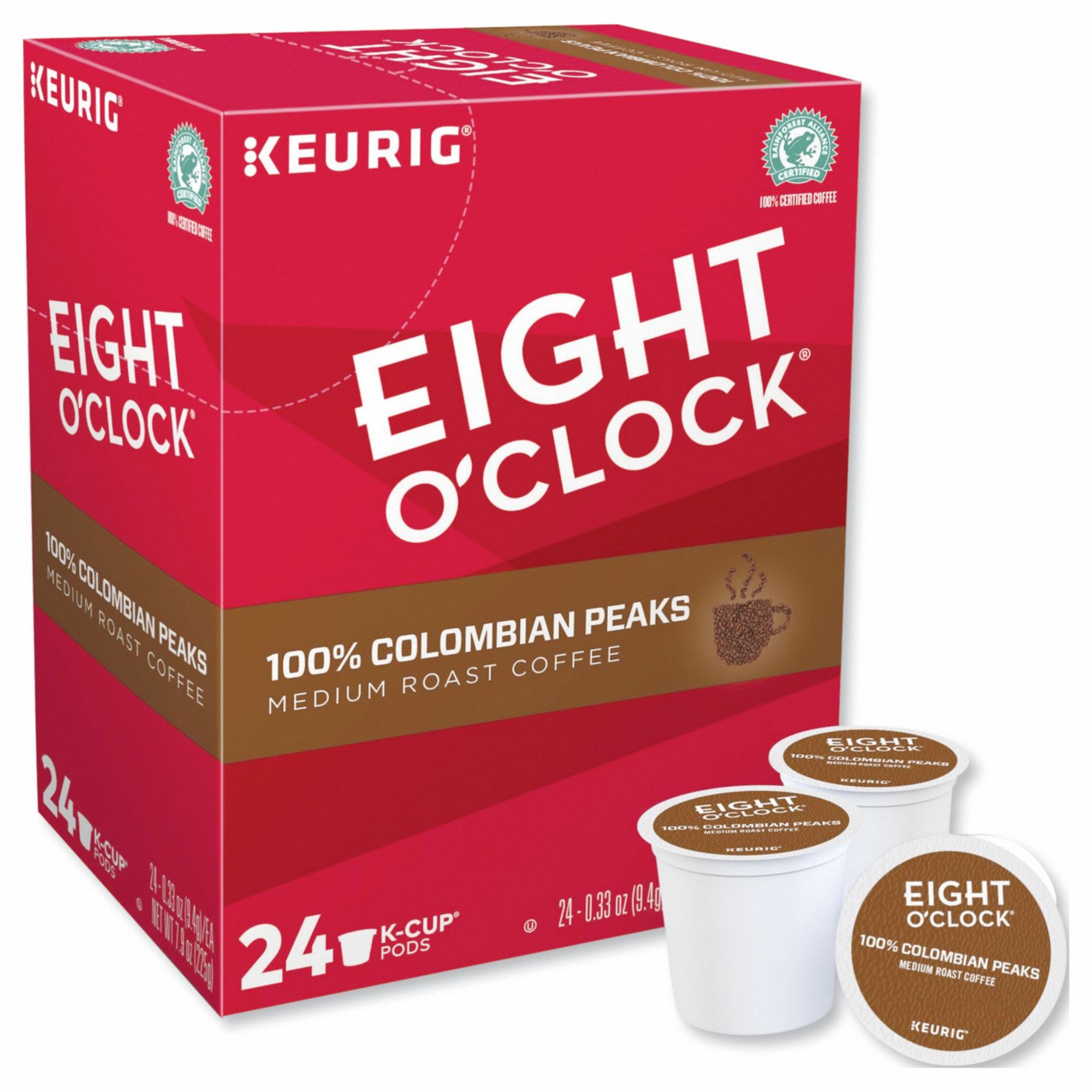 Coffee K-Cup: Caffeinated, Colombian, Pod, 0.33 oz Pack Wt, 7.92 oz Net Wt, 24 PK
