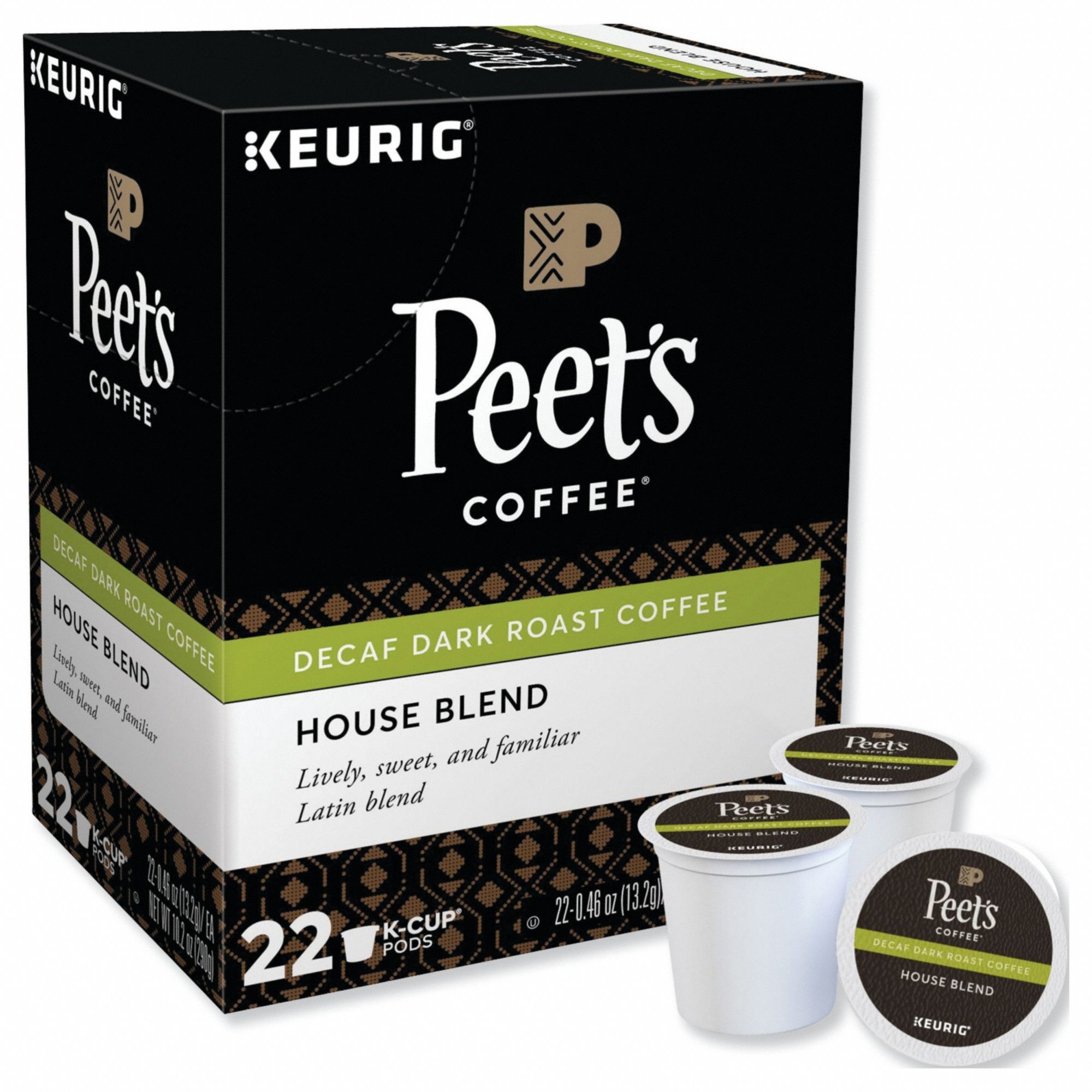 Coffee K-Cup: Decaffeinated, House Blend Decaf, Pod, 0.46 oz Pack Wt, 22 PK