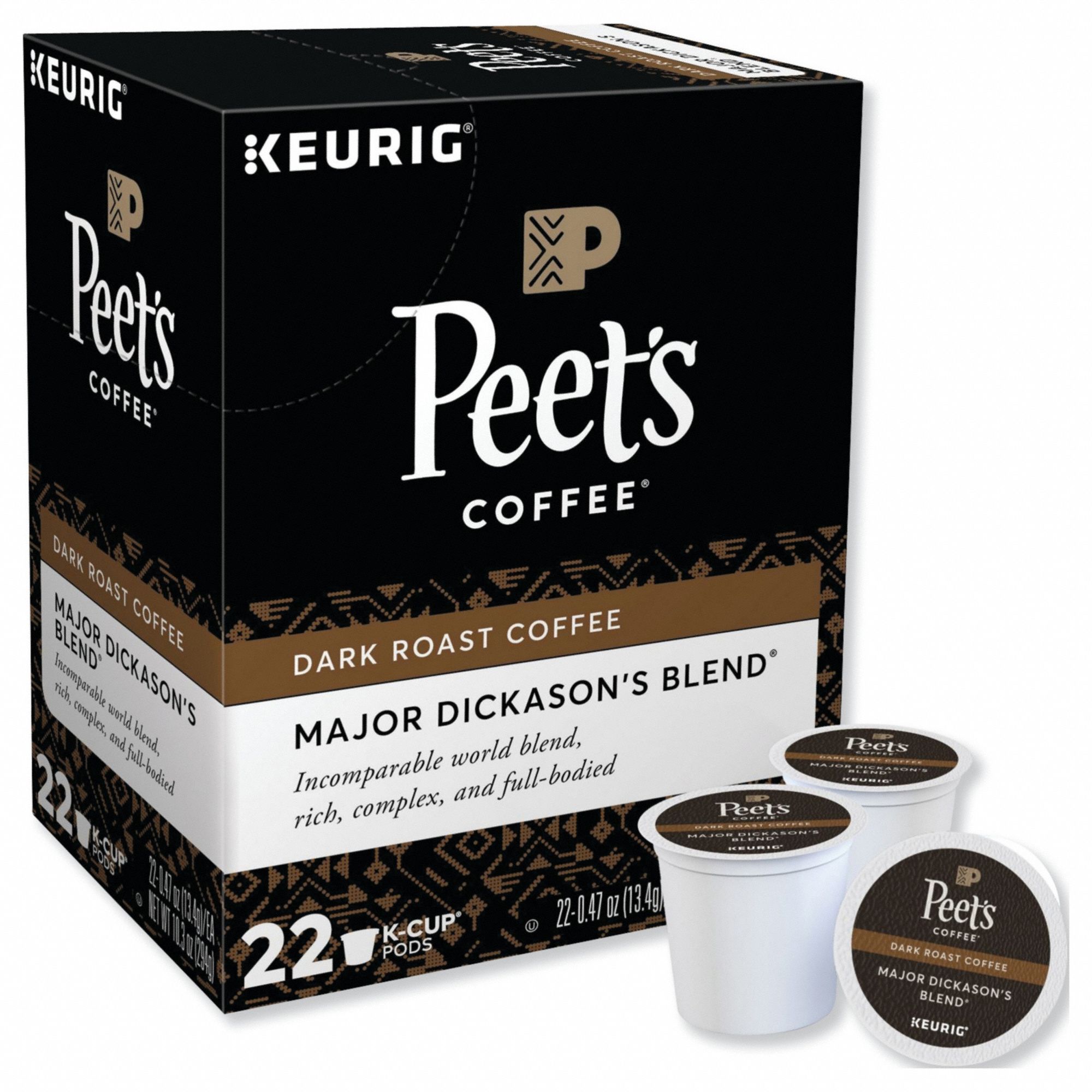 Coffee K-Cup: Caffeinated, Major Dickason's Blend, Pod, 0.47 oz Pack Wt, 22 PK